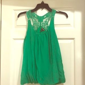 Kelley green tank with lace back.